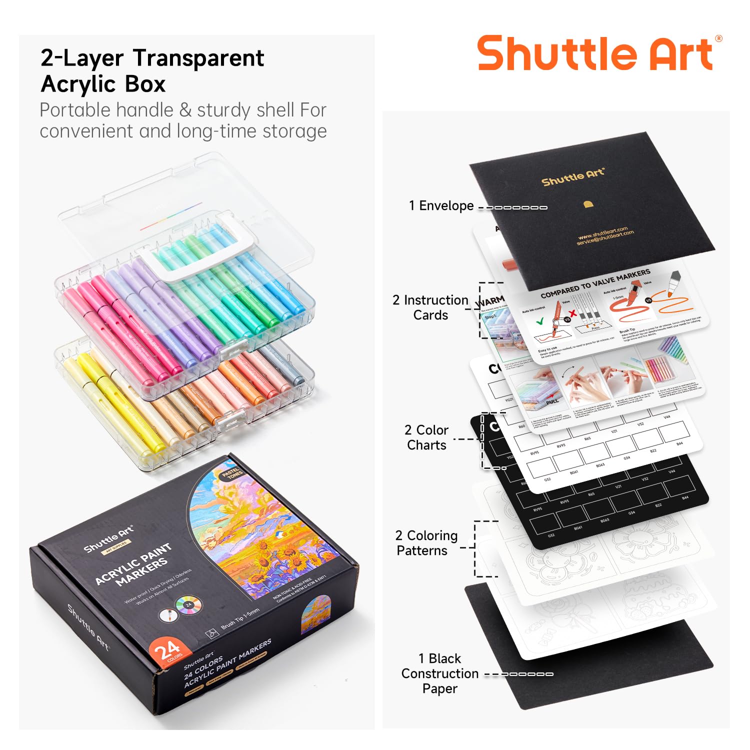 アクリルマーカー Amazon | Shuttle Art アクリルマーカー 24色セット 直液式